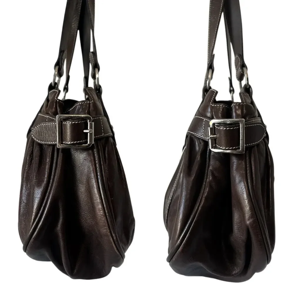 Longchamp Idole Brown Leather Shoulder Bag Baguette Vintage Y2K Silver Buckle